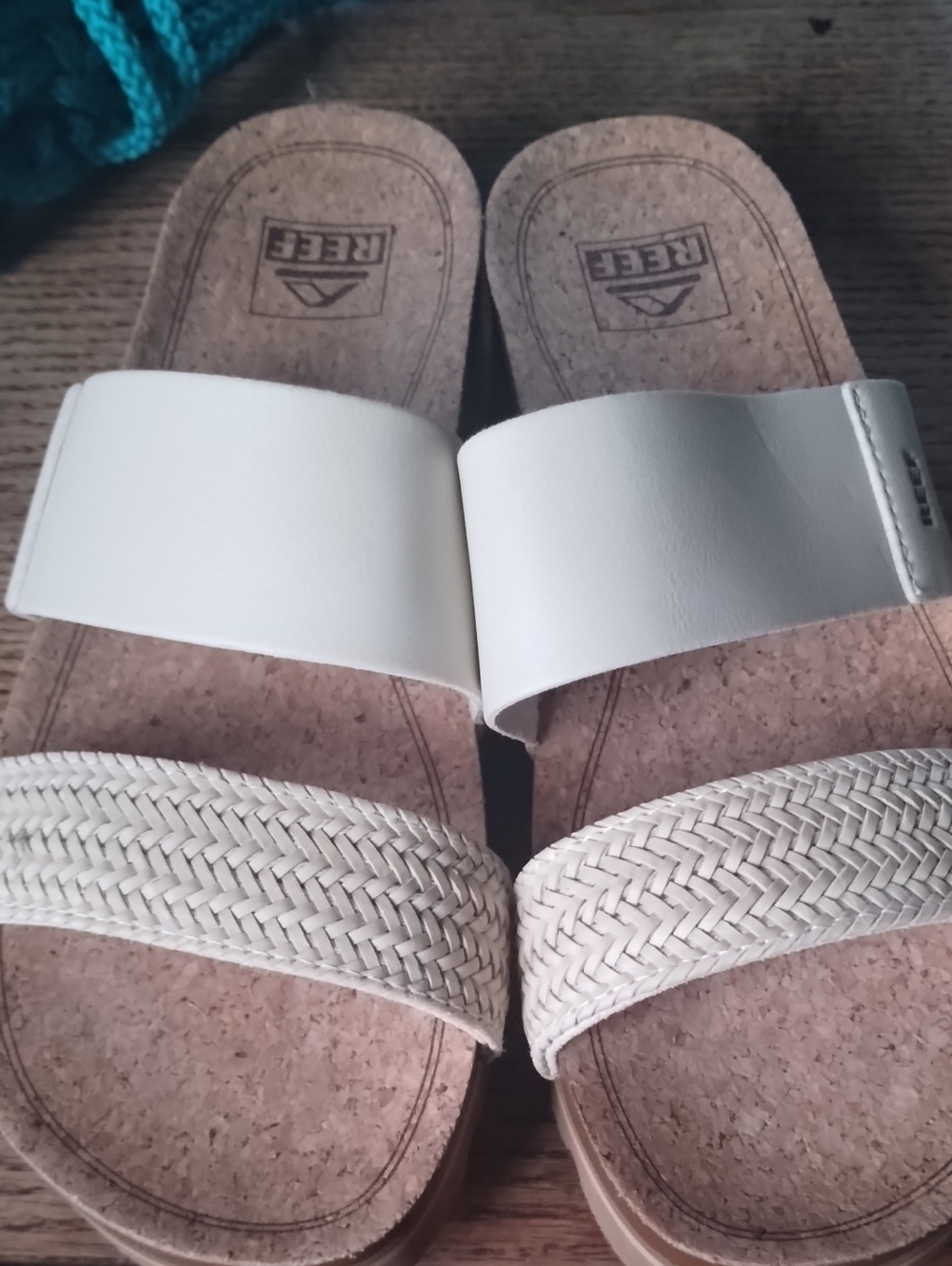 Reef Cream Slide Sandals with Braided Toe Strap